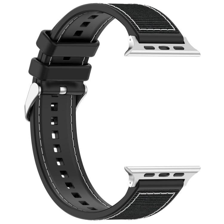 For Apple Watch SE 2022 40mm Ordinary Buckle Hybrid Nylon Braid Silicone Watch Band(Black) - Watch Bands by PMC Jewellery | Online Shopping South Africa | PMC Jewellery