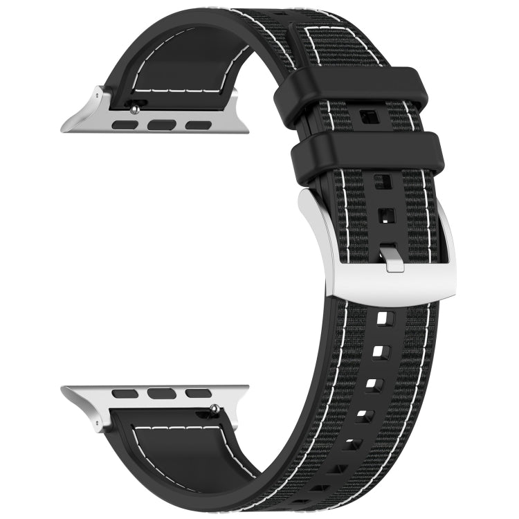 For Apple Watch SE 2023 44mm Official Buckle Hybrid Nylon Braid Silicone Watch Band(Black) - Watch Bands by PMC Jewellery | Online Shopping South Africa | PMC Jewellery