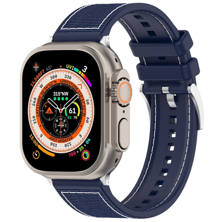 For Apple Watch SE 2022 44mm Official Buckle Hybrid Nylon Braid Silicone Watch Band(Midnight Blue) - Watch Bands by PMC Jewellery | Online Shopping South Africa | PMC Jewellery