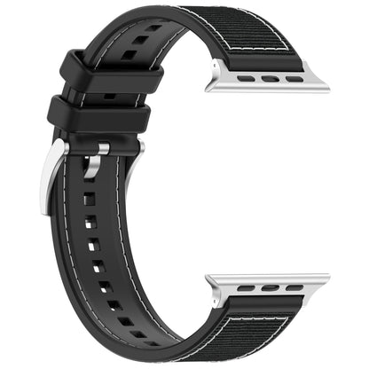 For Apple Watch SE 44mm Official Buckle Hybrid Nylon Braid Silicone Watch Band(Black) - Watch Bands by PMC Jewellery | Online Shopping South Africa | PMC Jewellery