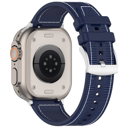 For Apple Watch SE 44mm Official Buckle Hybrid Nylon Braid Silicone Watch Band(Midnight Blue) - Watch Bands by PMC Jewellery | Online Shopping South Africa | PMC Jewellery