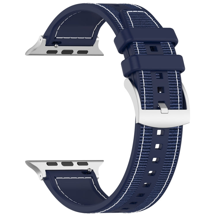 For Apple Watch Series 4 44mm Official Buckle Hybrid Nylon Braid Silicone Watch Band(Midnight Blue) - Watch Bands by PMC Jewellery | Online Shopping South Africa | PMC Jewellery