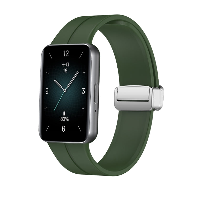 For Honor Band 9 Magnetic Folding Silver Buckle Silicone Watch Band(Green) - Watch Bands by PMC Jewellery | Online Shopping South Africa | PMC Jewellery