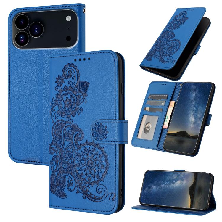 For iPhone 17 Pro Datura Flower Embossed Flip Leather Phone Case(Blue) - free shipping - PMc TechLife - Order now!
