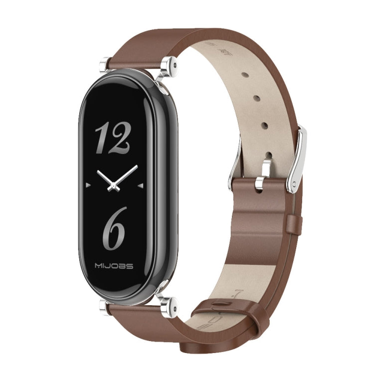 For Xiaomi Smart Band 10 / 9 / 8 Mijobs GT4 First Layer Cowhide Watch Band(Brown Silver) - free shipping - PMc TechLife - Order now!