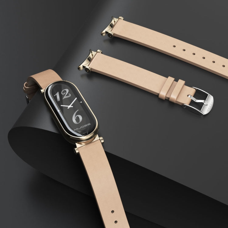 For Xiaomi Mi Band 8 / 9 / 9 NFC Mijobs GT4 First Layer Cowhide Watch Band(White Silver) - Watch Bands by MIJOBS | Online Shopping South Africa | PMc TechLife | Buy Now Pay Later Mobicred