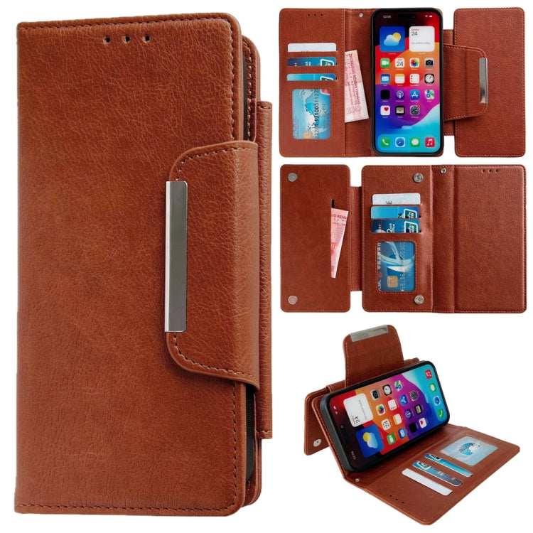 For iPhone 16 Plus Multifunctional 7-Cards Wallet Leather Phone Case(Brown) - iPhone 16 Plus Cases by PMC Jewellery | Online Shopping South Africa | PMC Jewellery | Buy Now Pay Later Mobicred