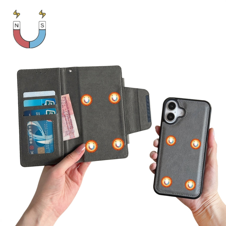 For iPhone 16 Multifunctional 7-Cards Wallet Leather Phone Case(Grey) - iPhone 16 Cases by PMC Jewellery | Online Shopping South Africa | PMC Jewellery | Buy Now Pay Later Mobicred