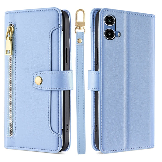 For Motorola Moto G34 5G Sheep Texture Cross-body Zipper Wallet Leather Phone Case(Blue) - Motorola Cases by PMC Jewellery | Online Shopping South Africa | PMC Jewellery | Buy Now Pay Later Mobicred