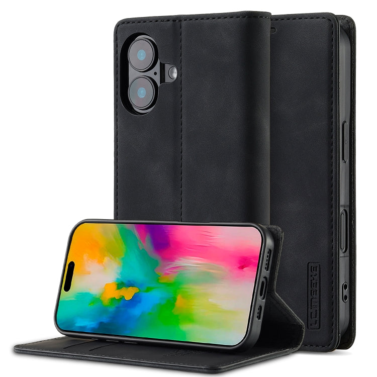 For iPhone 16 LC.IMEEKE Strong Magnetism Microfiber Leather Phone Case(Black) - iPhone 16 Cases by LC.IMEEKE | Online Shopping South Africa | PMC Jewellery | Buy Now Pay Later Mobicred