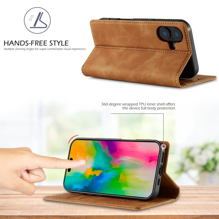 For iPhone 16 Plus LC.IMEEKE Strong Magnetism Microfiber Leather Phone Case(Brown) - iPhone 16 Plus Cases by LC.IMEEKE | Online Shopping South Africa | PMC Jewellery | Buy Now Pay Later Mobicred