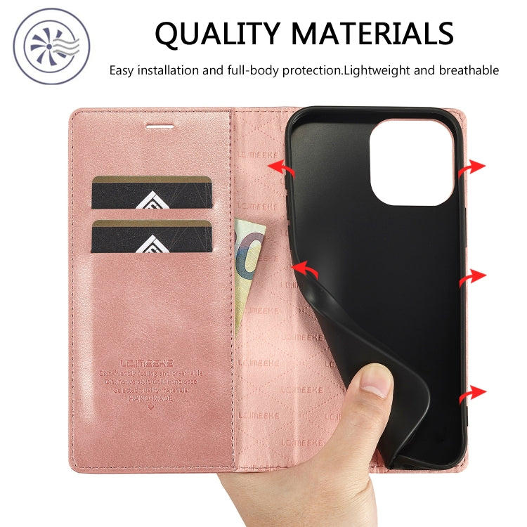 For iPhone 16 Pro LC.IMEEKE Strong Magnetism Microfiber Leather Phone Case(Rose Gold) - iPhone 16 Pro Cases by LC.IMEEKE | Online Shopping South Africa | PMC Jewellery | Buy Now Pay Later Mobicred