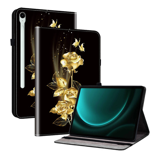 For Samsung Galaxy Tab S9 / S9 FE Crystal Texture Painted Leather Tablet Case(Gold Butterfly Rose) - Galaxy Tab S9 Cases by PMC Jewellery | Online Shopping South Africa | PMC Jewellery | Buy Now Pay Later Mobicred