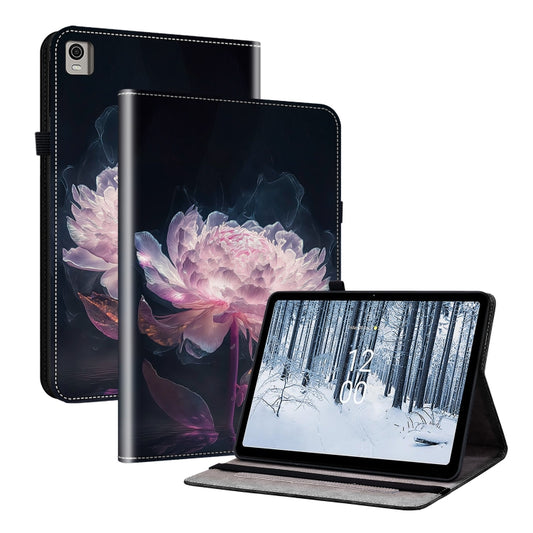 For Nokia T21 Crystal Texture Painted Leather Tablet Case(Purple Peony) - Nokia by PMC Jewellery | Online Shopping South Africa | PMC Jewellery | Buy Now Pay Later Mobicred