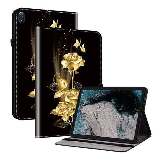 For Nokia T20 10.4 2021 Crystal Texture Painted Leather Tablet Case(Gold Butterfly Rose) - Nokia by PMC Jewellery | Online Shopping South Africa | PMC Jewellery | Buy Now Pay Later Mobicred