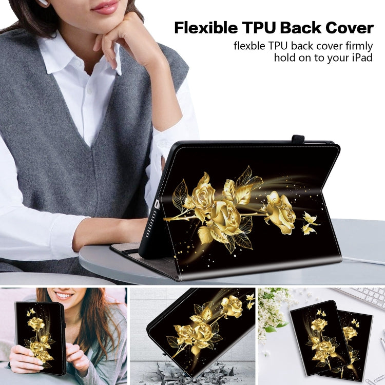 For Amazon Fire HD10 / HD10 Plus 2021 Crystal Texture Painted Leather Smart Tablet Case(Gold Butterfly Rose) - free shipping - PMC TechLife - Order now!