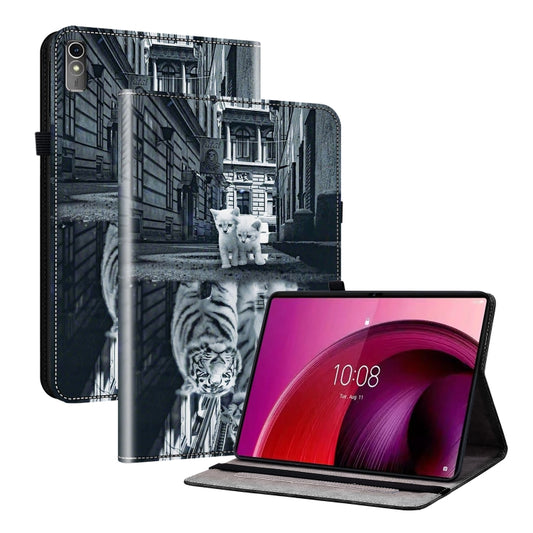 For Lenovo Tab M10 5G 2023 Crystal Texture Painted Leather Tablet Case(Cat Reflection Tiger) - Lenovo by PMC Jewellery | Online Shopping South Africa | PMC Jewellery | Buy Now Pay Later Mobicred