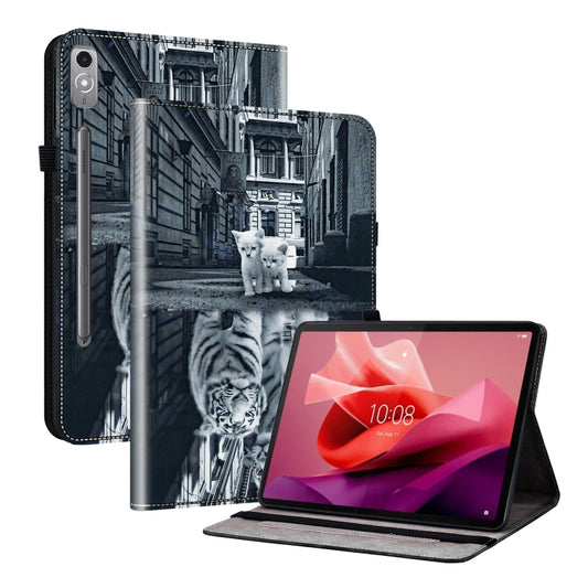 For Lenovo Tab P12 12.7 Crystal Texture Painted Leather Tablet Case(Cat Reflection Tiger) - Lenovo by PMC Jewellery | Online Shopping South Africa | PMC Jewellery | Buy Now Pay Later Mobicred