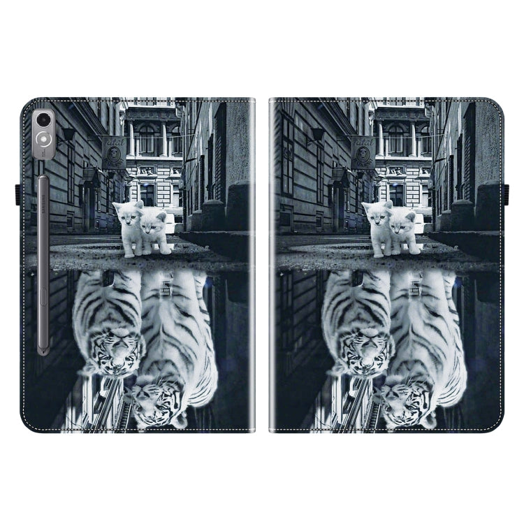 For Lenovo Tab P12 12.7 Crystal Texture Painted Leather Tablet Case(Cat Reflection Tiger) - Lenovo by PMC TechLife | Online Shopping South Africa | PMC TechLife | Buy Now Pay Later Mobicred