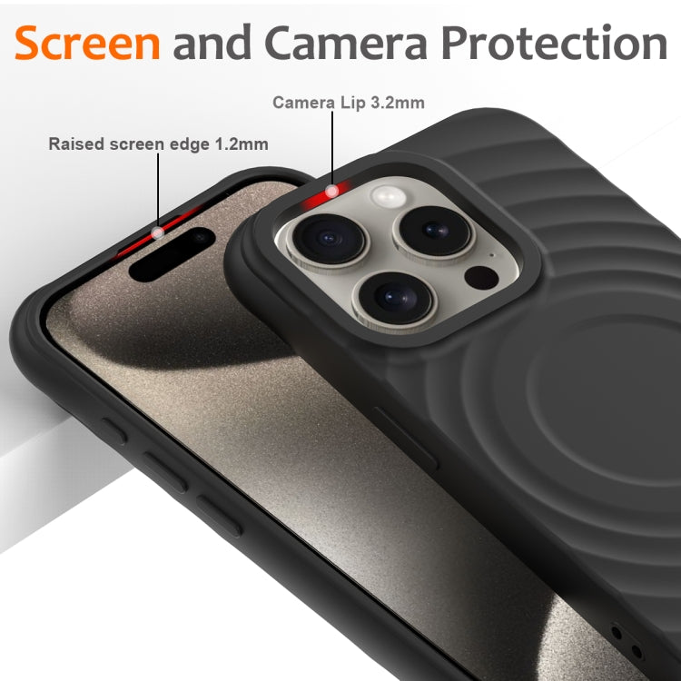 For iPhone 16 Pro Max Wave Texture MagSafe Magnetic Liquid Silicone Phone Case(Black) - free shipping - PMC Jewellery - Order now!