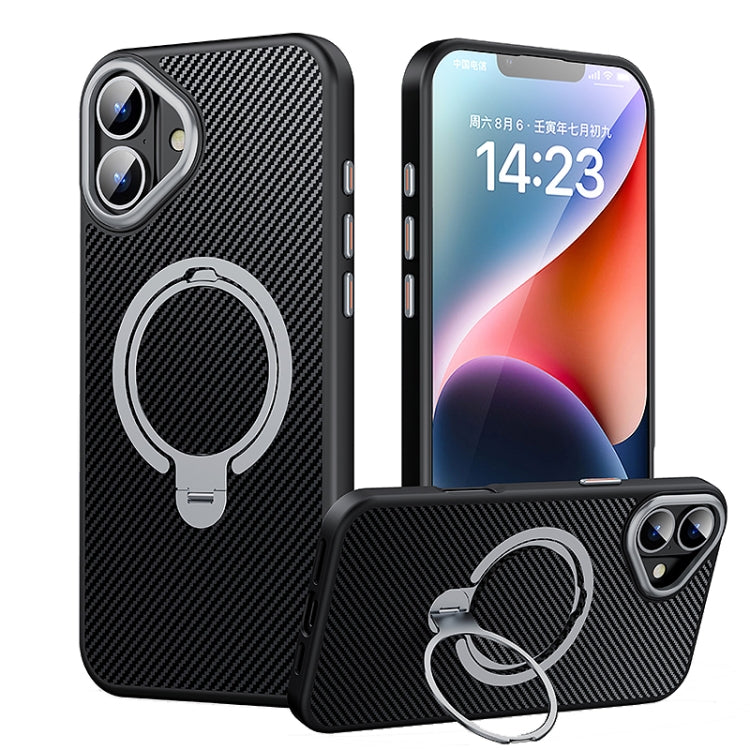 For iPhone 16 Double Ring MagSafe Holder Carbon Fiber Phone Case(Silver) - iPhone 16 Cases by PMC TechLife | Online Shopping South Africa | PMC TechLife | Buy Now Pay Later Mobicred