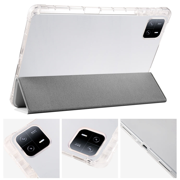 For iPad Air 13 2024 3-fold Clear TPU Smart Leather Tablet Case with Pen Slot(Space Gray) - iPad Air 13 2024 Cases by PMC Jewellery | Online Shopping South Africa | PMC Jewellery | Buy Now Pay Later Mobicred
