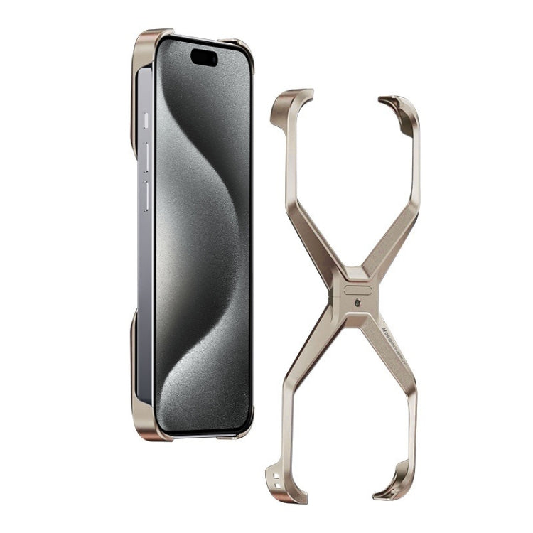 For iPhone 15 Pro Frameless X-shaped Metal Phone Case(Titanium Gold) - free shipping - PMC Jewellery - Order now!