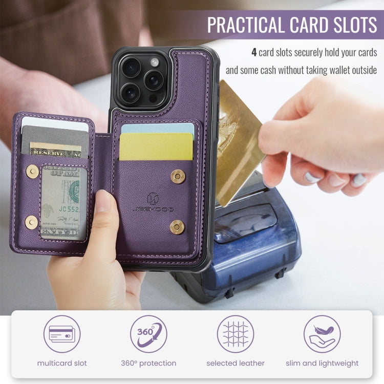 For iPhone 15 Plus JEEHOOD J05 Business Magnetic Style RFID Leather Phone Case(Purple) - iPhone 15 Plus Cases by JEEHOOD | Online Shopping South Africa | PMC Jewellery | Buy Now Pay Later Mobicred