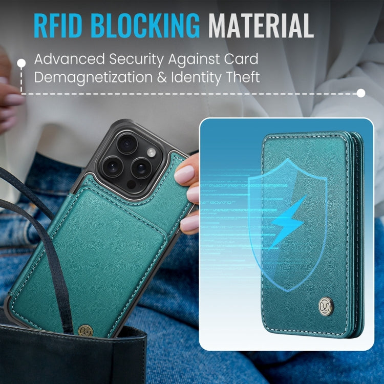 For iPhone 16 Pro JEEHOOD J05 Business Magnetic Style RFID Leather Phone Case(Blue Green) - iPhone 16 Pro Cases by JEEHOOD | Online Shopping South Africa | PMC Jewellery | Buy Now Pay Later Mobicred