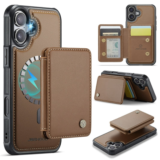 For iPhone 16 Plus JEEHOOD J05 Business Magnetic Style RFID Leather Phone Case(Brown) - iPhone 16 Plus Cases by JEEHOOD | Online Shopping South Africa | PMC Jewellery | Buy Now Pay Later Mobicred