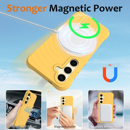 For Samsung Galaxy S25 5G Wave Texture MagSafe Magnetic Liquid Silicone Phone Case(Yellow) - Galaxy S25 5G Cases by PMC Jewellery | Online Shopping South Africa | PMC Jewellery | Buy Now Pay Later Mobicred