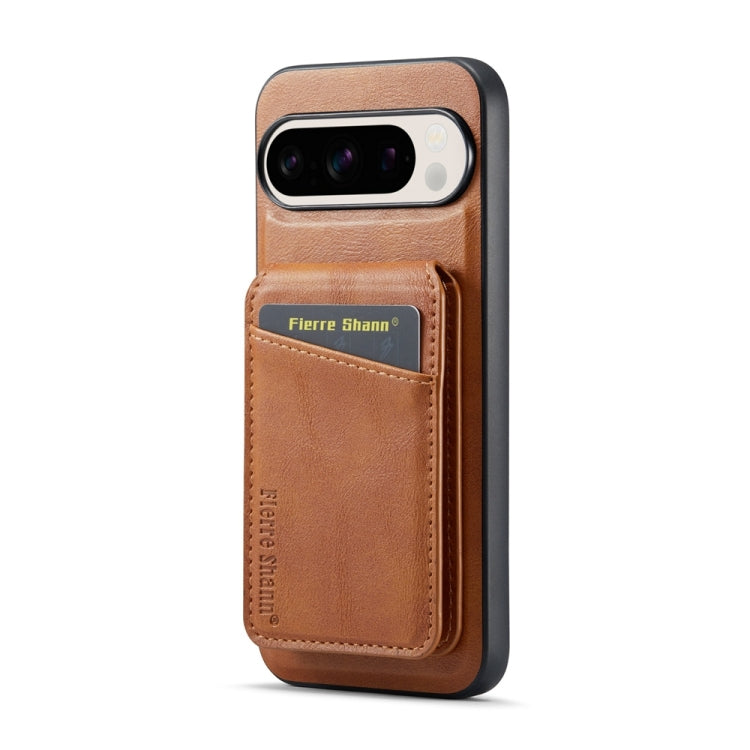 For Google Pixel 9 Pro Fierre Shann Oil Wax Cow Leather Magnetic Card Holder Phone Case(Brown) - Google Cases by FIERRE SHANN | Online Shopping South Africa | PMC Jewellery | Buy Now Pay Later Mobicred