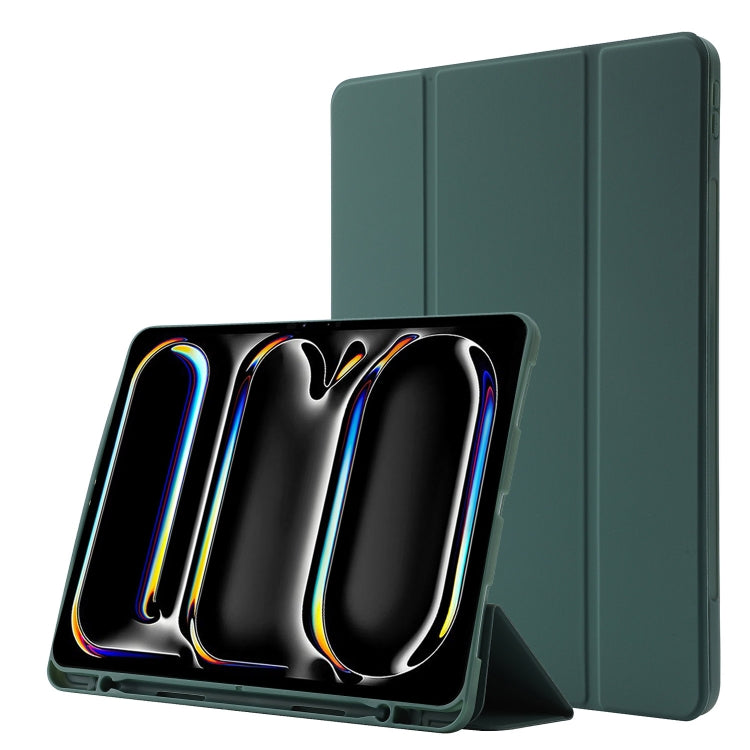 For iPad Pro 13 2024 Skin Feel Tri-fold Leather Tablet Case with Pen Slot(Dark Green) - iPad Pro 13 2024 Cases by PMC Jewellery | Online Shopping South Africa | PMC Jewellery | Buy Now Pay Later Mobicred