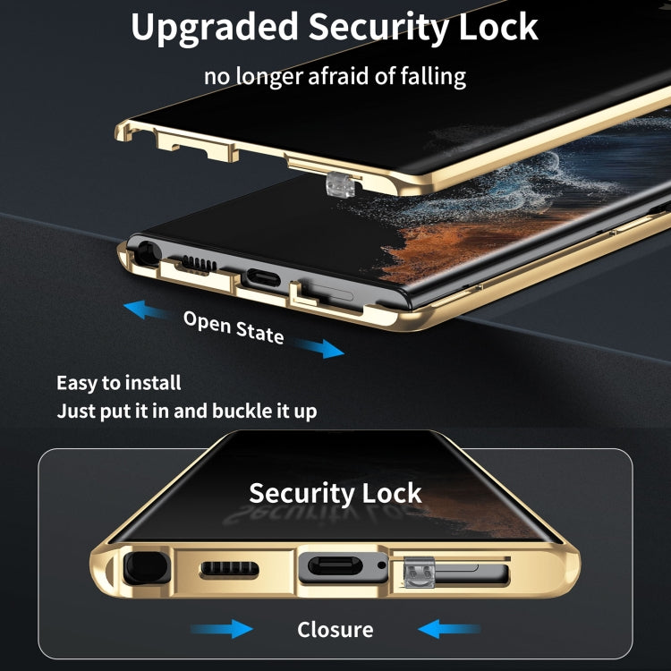 For Samsung Galaxy S24 Ultra 5G MagSafe Magnetic Privacy Frosted Tempered Glass Holder Phone Case(Gold) - Galaxy S24 Ultra 5G Cases by PMC Jewellery | Online Shopping South Africa | PMC Jewellery | Buy Now Pay Later Mobicred