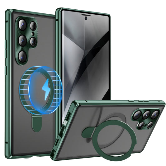 For Samsung Galaxy S24 Ultra 5G MagSafe Magnetic Privacy Frosted Tempered Glass Holder Phone Case(Green) - Galaxy S24 Ultra 5G Cases by PMC Jewellery | Online Shopping South Africa | PMC Jewellery | Buy Now Pay Later Mobicred