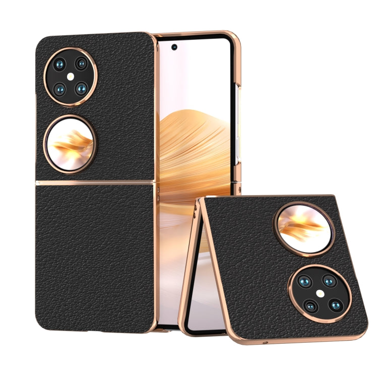 For Huawei Pocket 2 Nano Plating Genuine Leather Wave Series Phone Case(Black) - Huawei Cases by PMC TechLife | Online Shopping South Africa | PMC TechLife | Buy Now Pay Later Mobicred