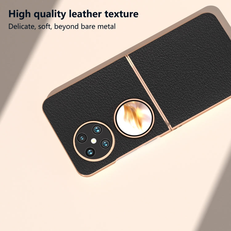 For Huawei Pocket 2 Nano Plating Genuine Leather Wave Series Phone Case(Black) - Huawei Cases by PMC TechLife | Online Shopping South Africa | PMC TechLife | Buy Now Pay Later Mobicred