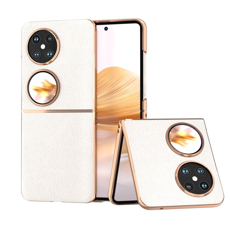 For Huawei Pocket 2 Nano Plating Genuine Leather Wave Series Phone Case(Grey) - Huawei Cases by PMC TechLife | Online Shopping South Africa | PMC TechLife | Buy Now Pay Later Mobicred