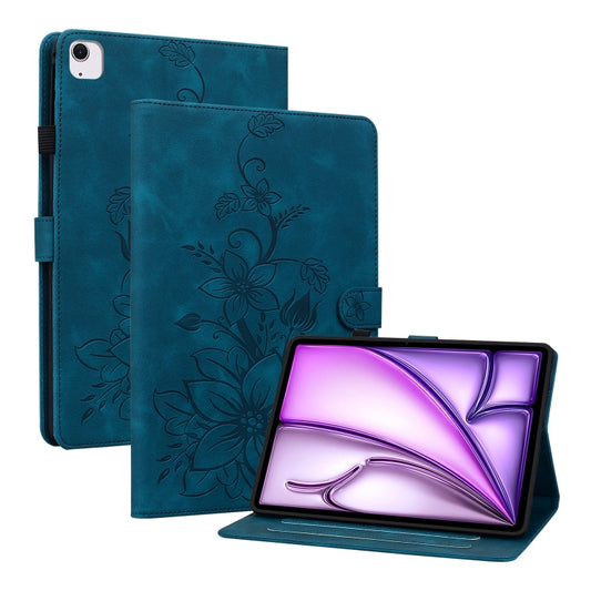 For iPad Air 13 2024 Lily Embossed Leather Smart Tablet Case(Dark Blue) - iPad Air 13 2024 Cases by PMC Jewellery | Online Shopping South Africa | PMC Jewellery | Buy Now Pay Later Mobicred