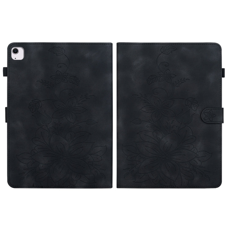 For iPad Air 13 2024 Lily Embossed Leather Smart Tablet Case(Black) - iPad Air 13 2024 Cases by PMC Jewellery | Online Shopping South Africa | PMC Jewellery | Buy Now Pay Later Mobicred