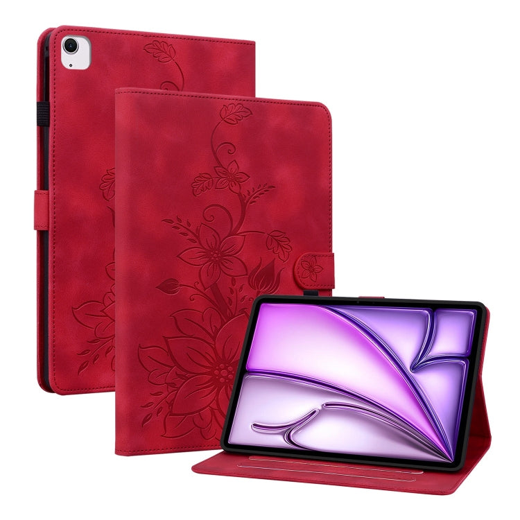 For iPad Air 11 2025 / 2024 Lily Embossed Leather Smart Tablet Case(Red) - iPad Air 11 2025 / 2024 Cases by PMC Jewellery | Online Shopping South Africa | PMC Jewellery | Buy Now Pay Later Mobicred