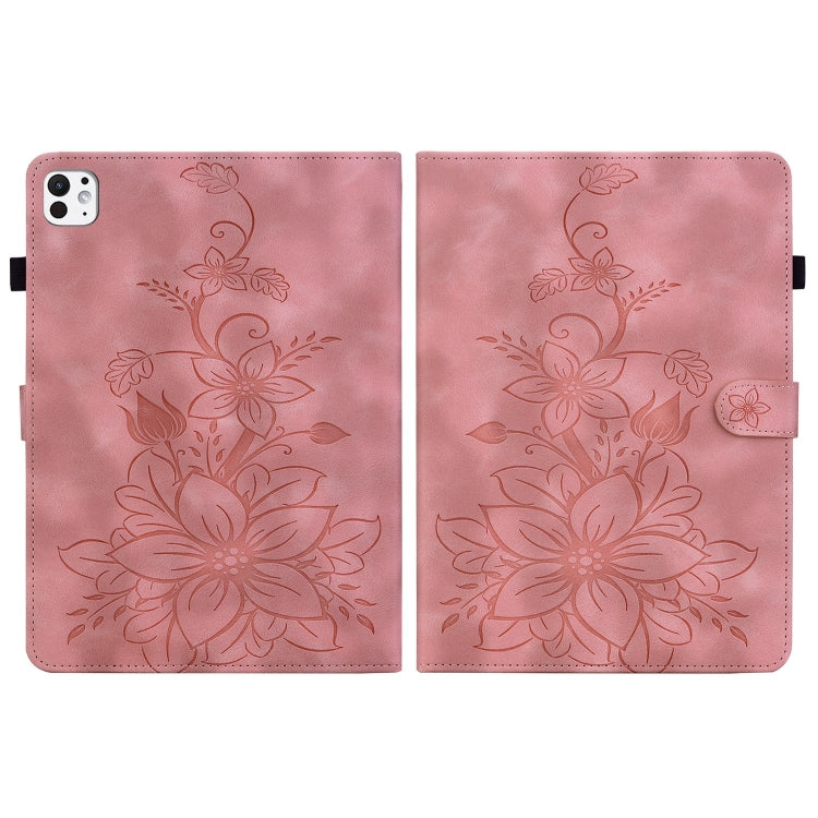 For iPad Pro 11 2024 Lily Embossed Leather Smart Tablet Case(Pink) - iPad Pro 11 2024 Cases by PMC Jewellery | Online Shopping South Africa | PMC Jewellery | Buy Now Pay Later Mobicred