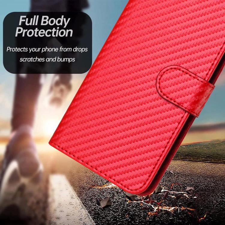 For iPhone 17 Pro Max YX0070 Carbon Fiber Buckle Leather Phone Case with Lanyard(Red) - free shipping - PMc TechLife - Order now!