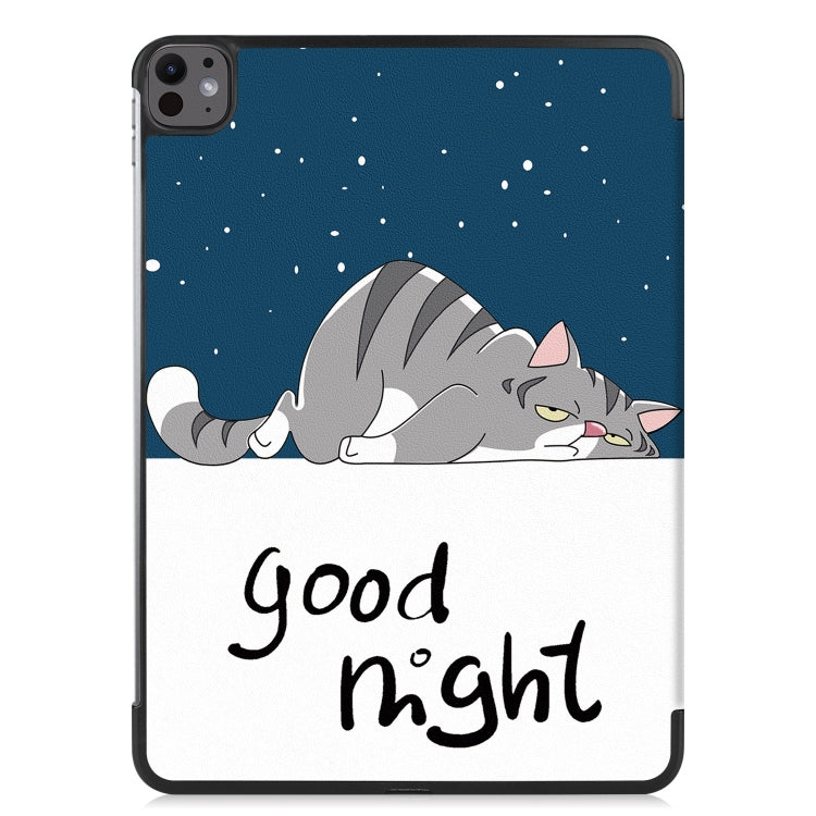 For iPad Pro 13 2024 Custer Painted 3-Fold Holder Smart Leather Tablet Case(Lazy Cat) - iPad Pro 13 2024 Cases by PMC TechLife | Online Shopping South Africa | PMC TechLife | Buy Now Pay Later Mobicred