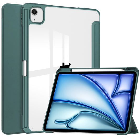 For iPad Air 13 2024 Pure Color 3-fold Clear TPU Smart Leather Tablet Case(Dark Green) - iPad Air 13 2024 Cases by PMC Jewellery | Online Shopping South Africa | PMC Jewellery | Buy Now Pay Later Mobicred