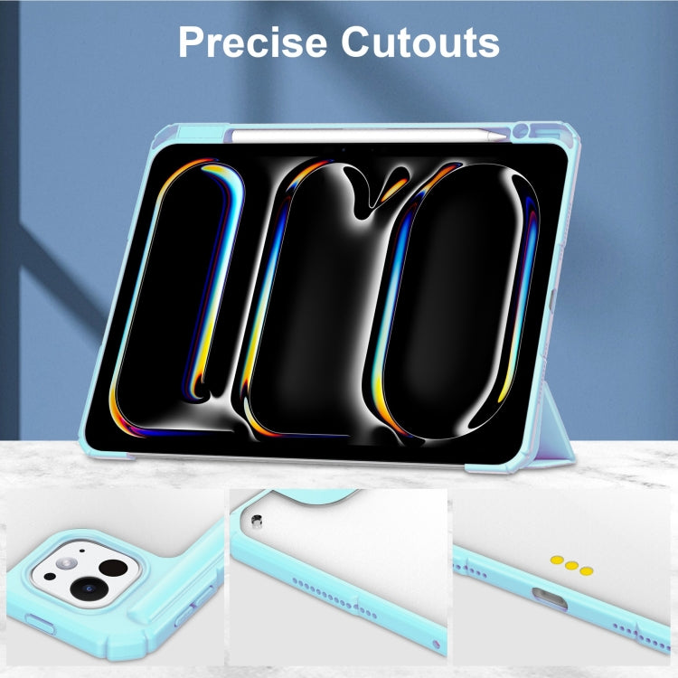 For iPad Pro 11 2024 Pure Color 3-fold Clear TPU Smart Leather Tablet Case(Sky Blue) - iPad Pro 11 2024 Cases by PMC TechLife | Online Shopping South Africa | PMC TechLife | Buy Now Pay Later Mobicred