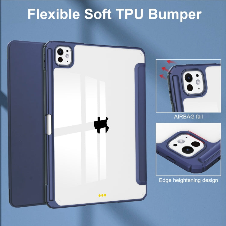 For iPad Pro 13 2024 Pure Color 3-fold Clear TPU Smart Leather Tablet Case(Dark Blue) - iPad Pro 13 2024 Cases by PMC TechLife | Online Shopping South Africa | PMC TechLife | Buy Now Pay Later Mobicred
