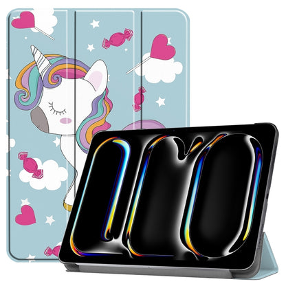 For iPad Pro 11 2024 Custer Painted 3-Fold Holder Smart Leather Tablet Case(Unicorn) - iPad Pro 11 2024 Cases by PMC Jewellery | Online Shopping South Africa | PMC Jewellery | Buy Now Pay Later Mobicred