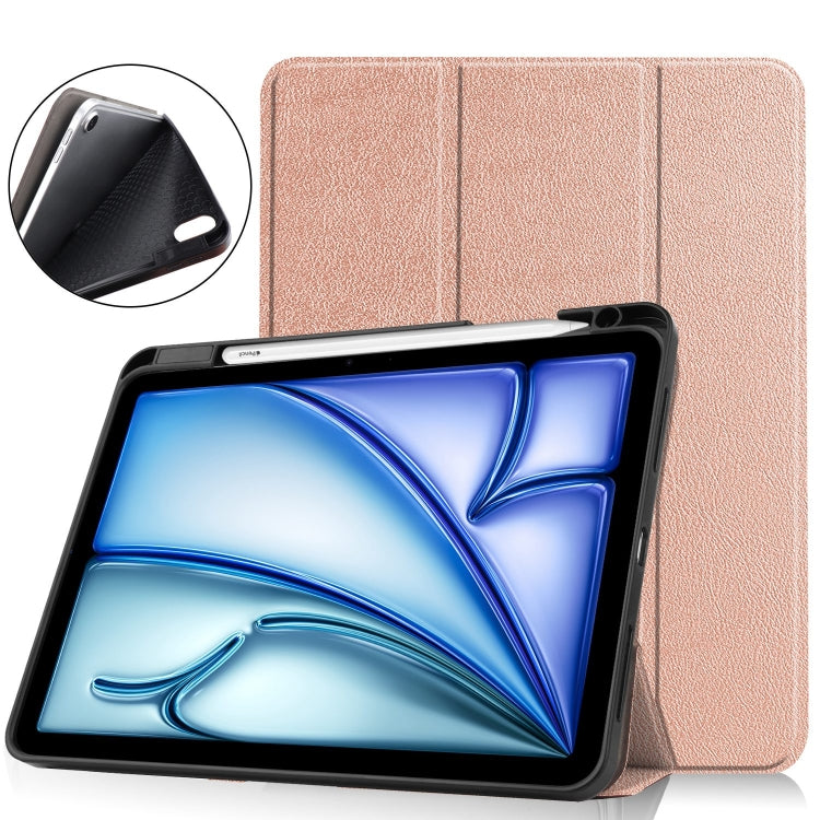 For iPad Air 11 2024 Custer TPU Pure Color 3-Fold Holder Smart Leather Tablet Case(Rose Gold) - iPad Air 11 2024 Cases by PMC Jewellery | Online Shopping South Africa | PMC Jewellery | Buy Now Pay Later Mobicred