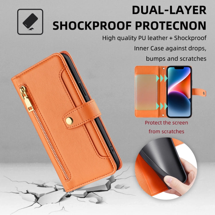 For Google Pixel 8a Sheep Texture Cross-body Zipper Wallet Leather Phone Case(Orange) - Google Cases by PMC TechLife | Online Shopping South Africa | PMC TechLife | Buy Now Pay Later Mobicred